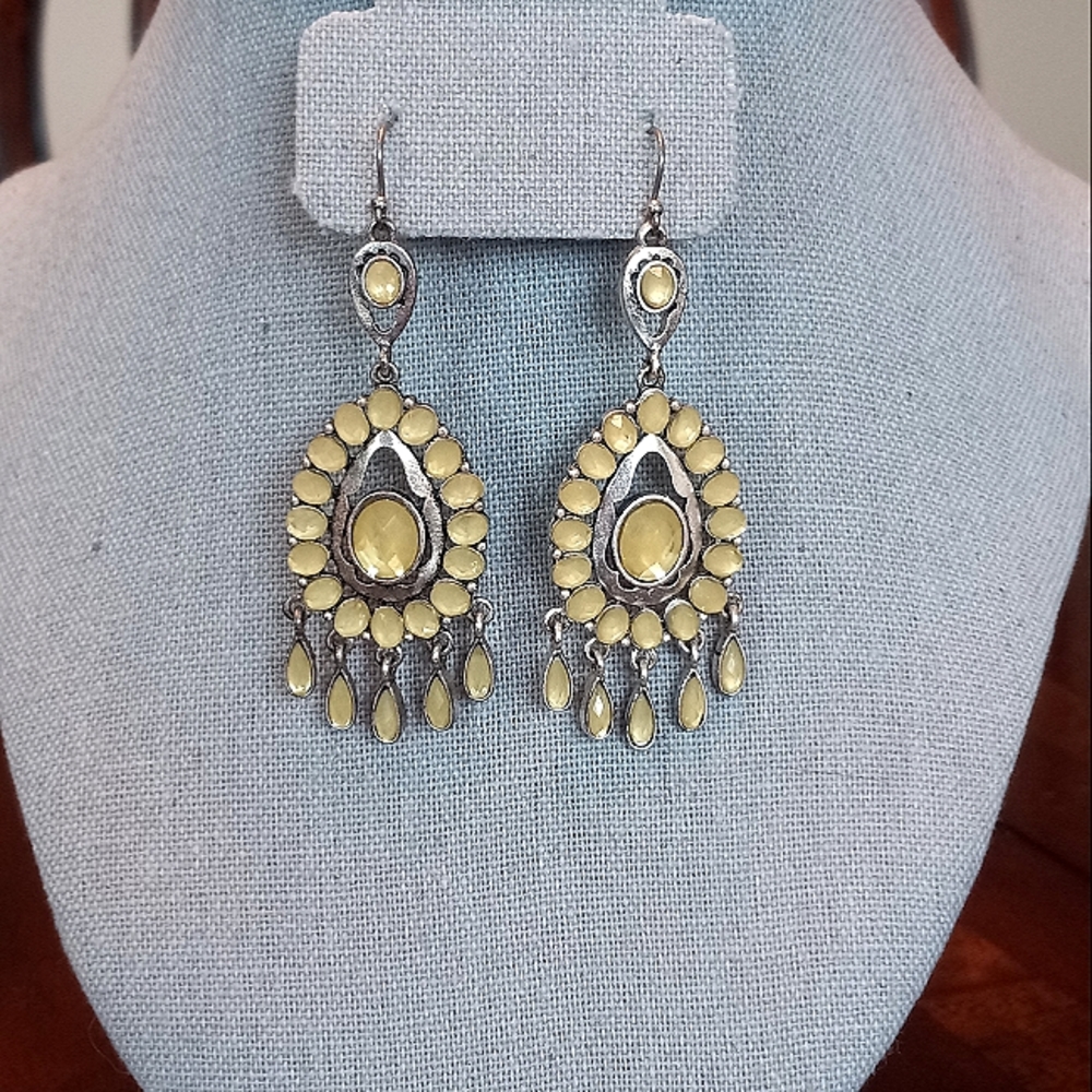 Lucky Brand Silver Tone & Cream/Yellow Chandelier Fishhook Earrings